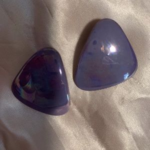 Ceramic lilac semi irradesant earrings, posts. About 1” rounded triangles
